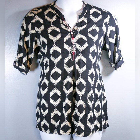 Fusion Black & Ivory Geometric Print Tunic Top | XXL - Picture 5 of 13